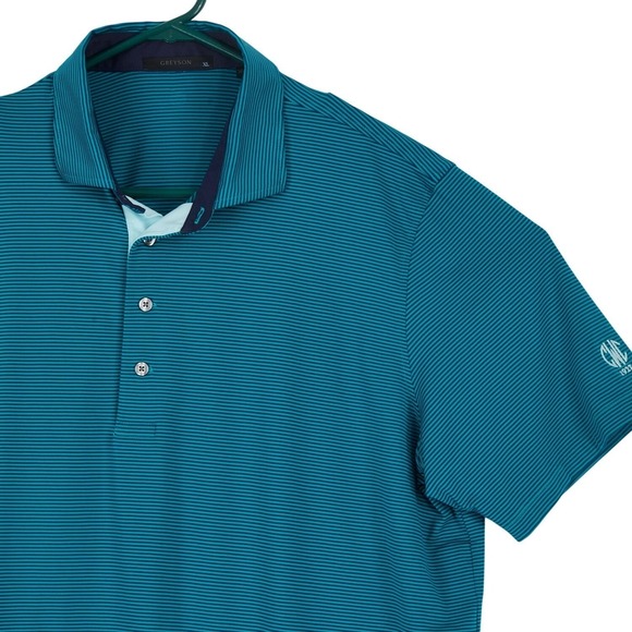 Greyson Other - GREYSON Men's XL Striped Golf Polo Shirt Teal Navy Performance Short Sleeve